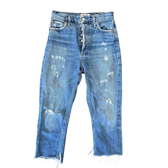 AGOLDE Revolve High Rise Crop Straight Jeans Button Fly Distressed Casual Sz 24 - Picture 1 of 8